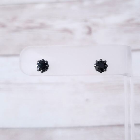 Vintage Jewelry - Vintage Stud Earrings 0.25" Black Gem - Some Tarnish